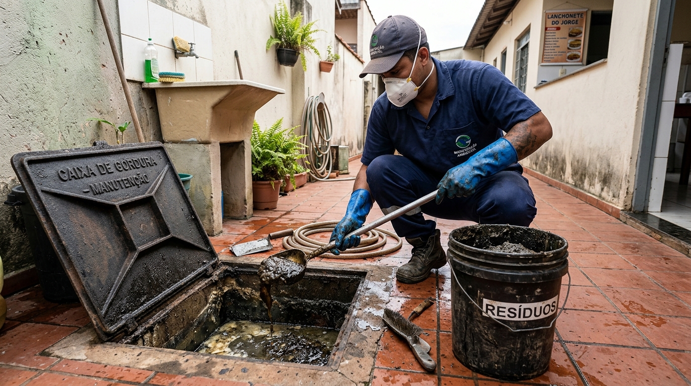 Remoção de resíduos da caixa de gordura em Sorocaba‑SP